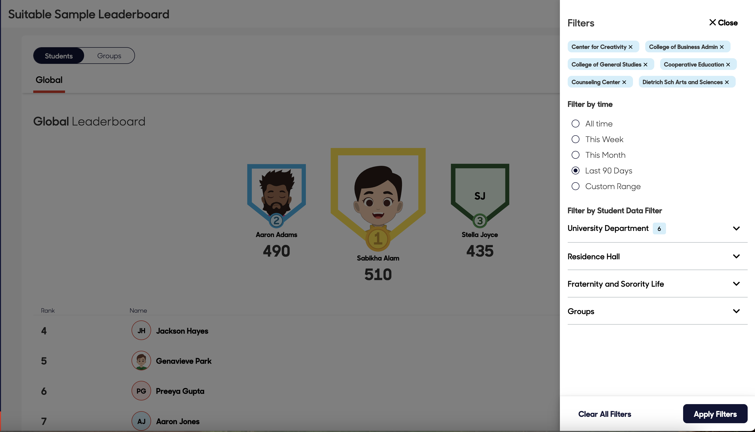Filter drawer — open state
